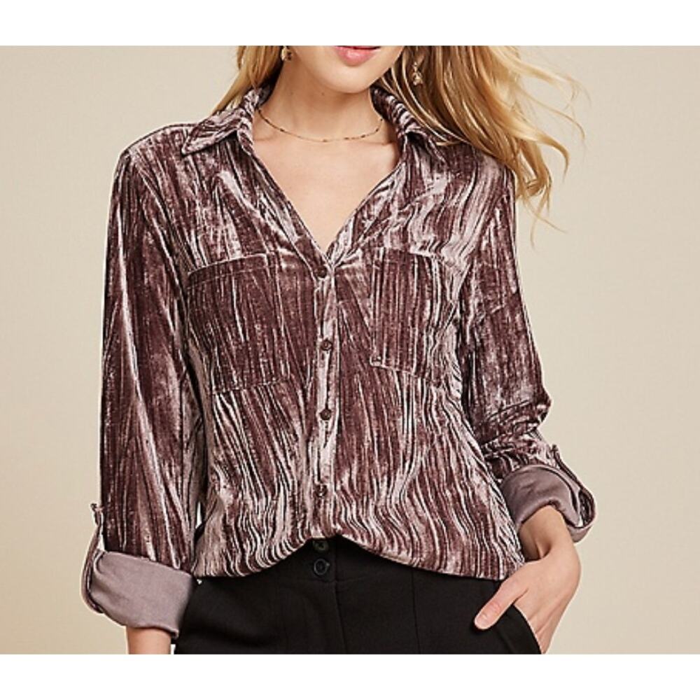 Maurices- Winona Velvet Button Down Blouse